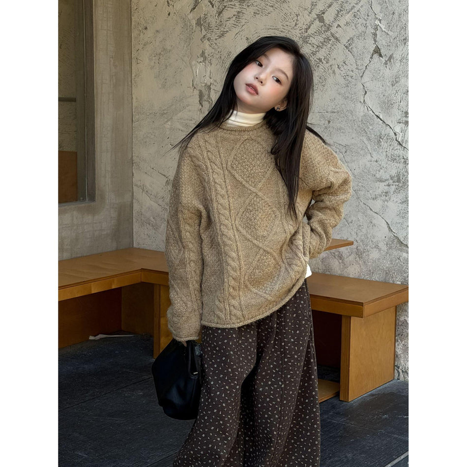 Flower and Hunt Girls' Korean Style Thick Cable Knit Winter