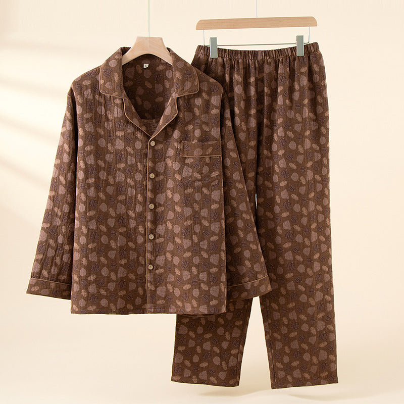 Men’s Cotton Pajamas Set Spring Autumn Winter Jacquard
