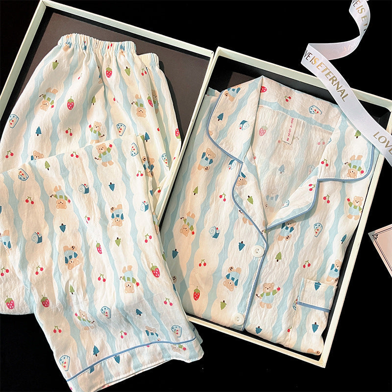 Strawberry Bear Pajamas – Long Sleeve Cotton Cardigan Set
