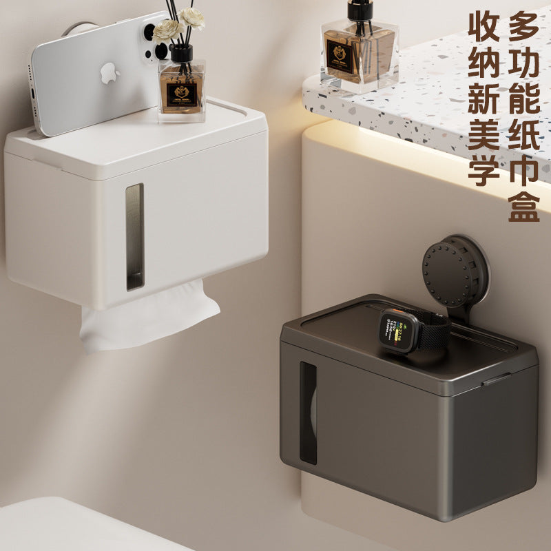 Punch-Free Wall-Mounted Toilet Paper Holder with Cover