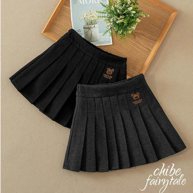 Girls Woolen Pleated Skirt Fleece Lined Autumn Winter