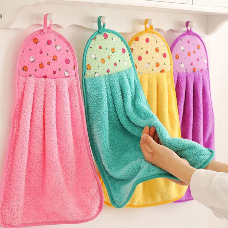 Super Absorbent Coral Fleece Hanging Hand Towel for Kitchen