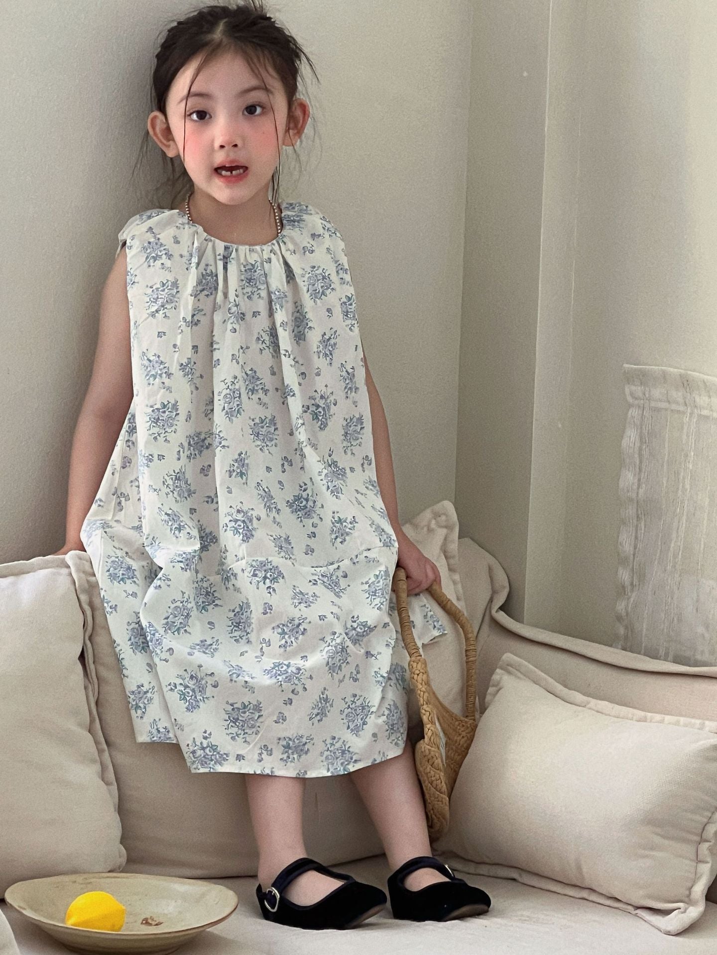 Girls Blue Floral Sleeveless Midi Dress Summer 2026 – Summer Kids Fashion Nepal | Tudoholic