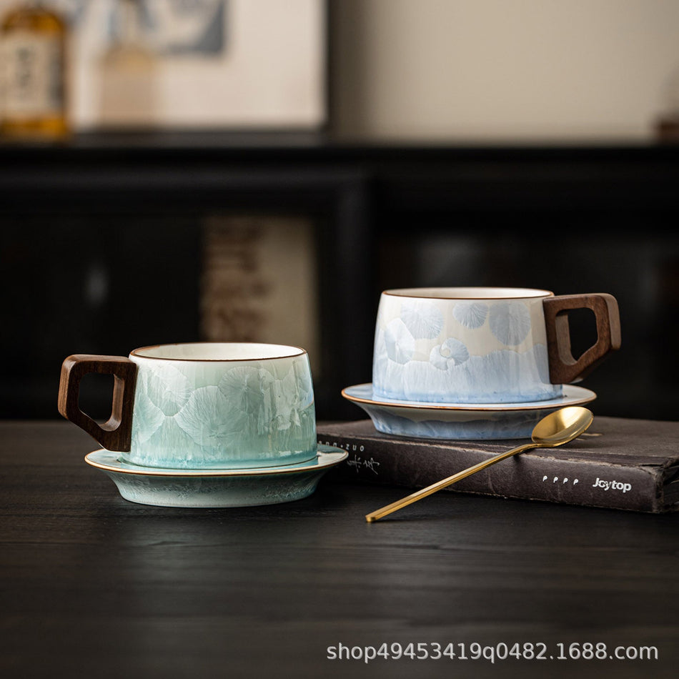 Crystal Glaze Ceramic Coffee Cup & Saucer Exquisite Set
