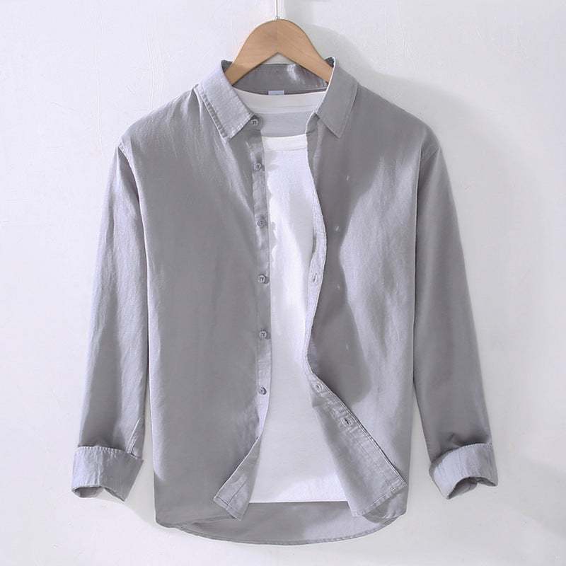 Men's Chinese Japanese Style Linen Lapel Loose Long-Sleeve Shirt