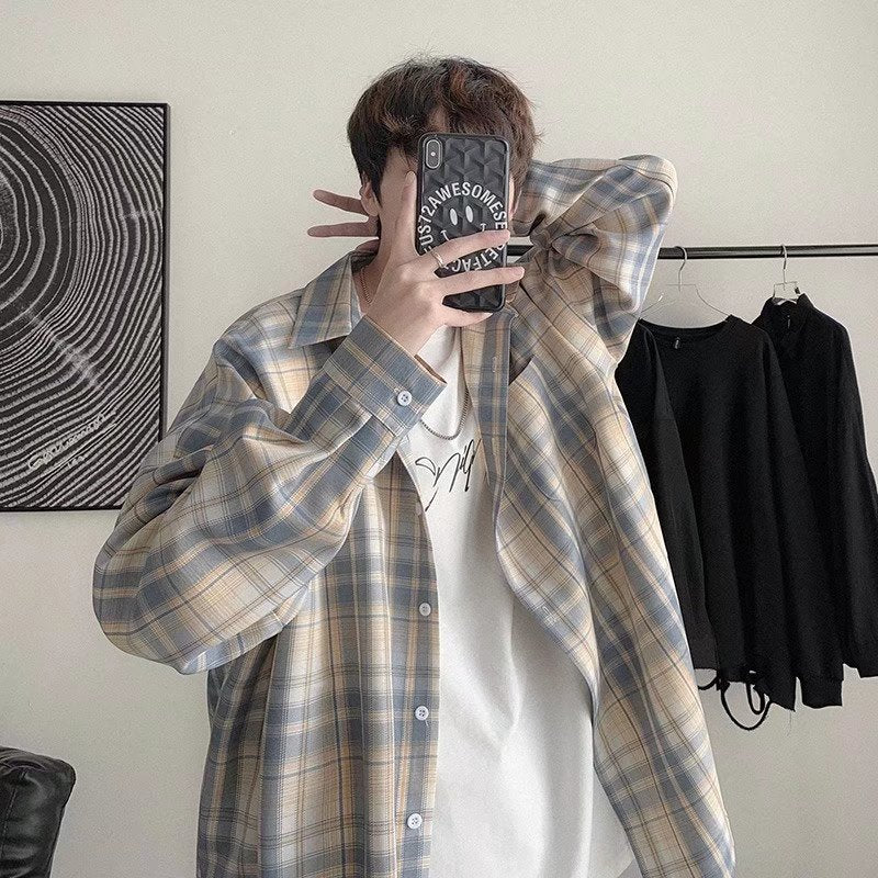 STOCK-Men's Korean Plaid Shirt – Trendy & Comfortable