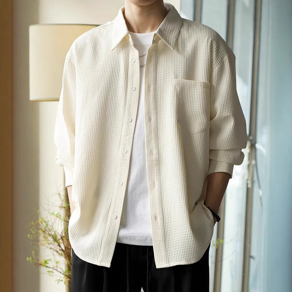 Men’s Draped Solid Shirt | Korean Loose Fit Spring Wear