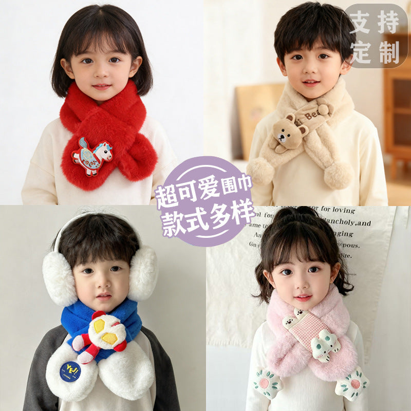 Year Horse Kids Red Plush Cartoon Scarf Korean Style Girl XL