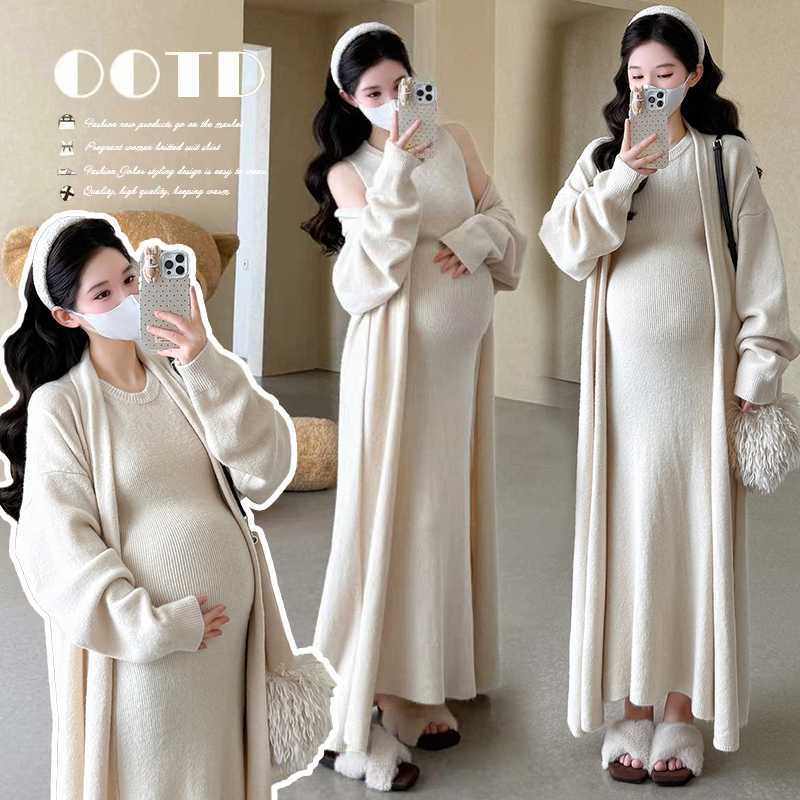 Knitted Long Dress Cardigan Suit