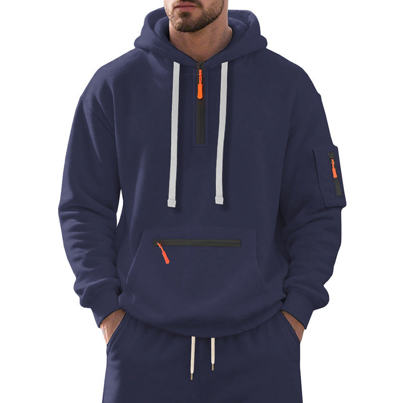 Men’s Fleece-Lined Hooded Sweatshirt for Winter