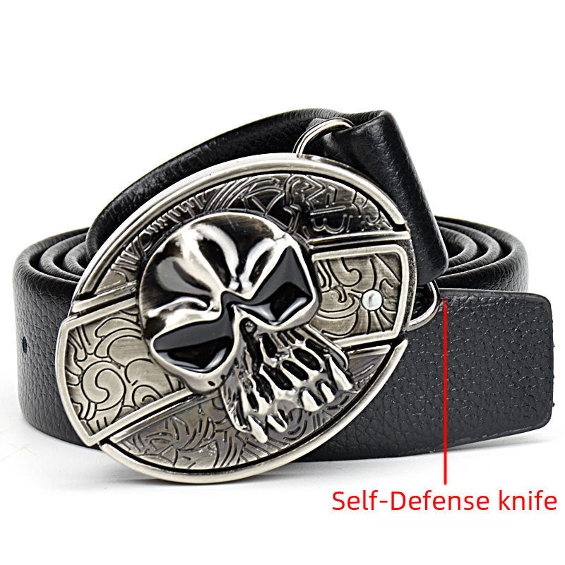Skull Design Leather Belt – Knife Buckle Trend Belt