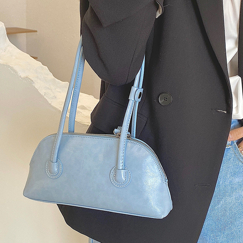 Retro Oil Wax Leather Baguette Handbag Shoulder Bag Women Pro