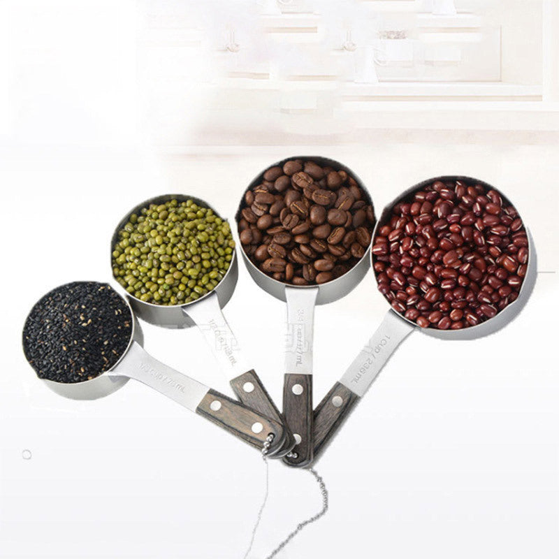 Colorful Wooden Handle 4-Piece Stainless Steel Measuring Set