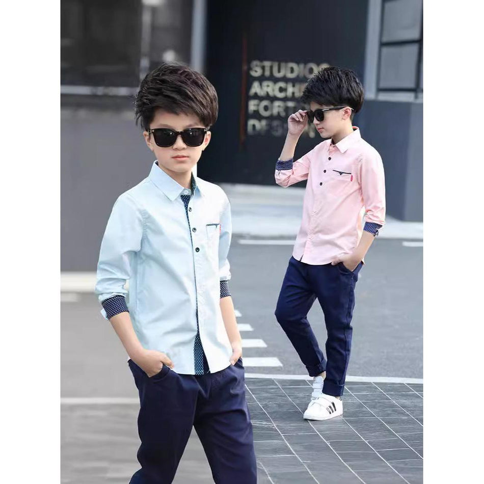 Boys Polka Dot Lapel Long Sleeve Shirt Spring Autumn