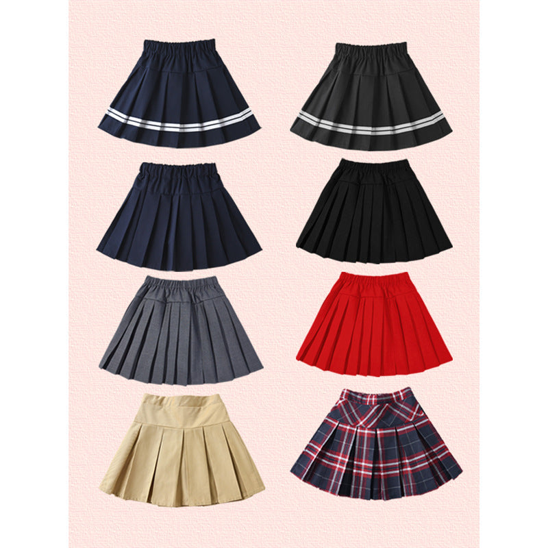 Girls JK Pleated School Skirt Black Khaki Spring Summer