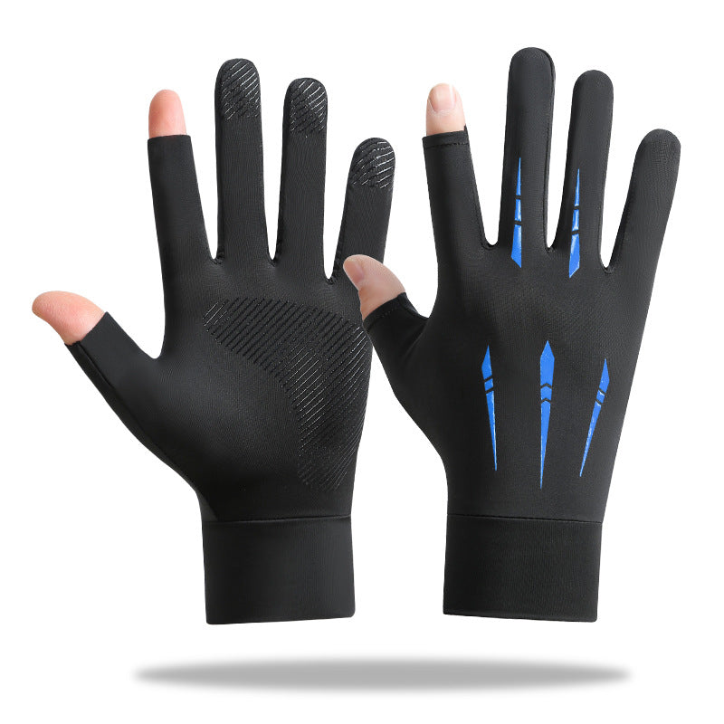 Men’s Summer Ice Silk Sunscreen Gloves – Two-Finger Exposed