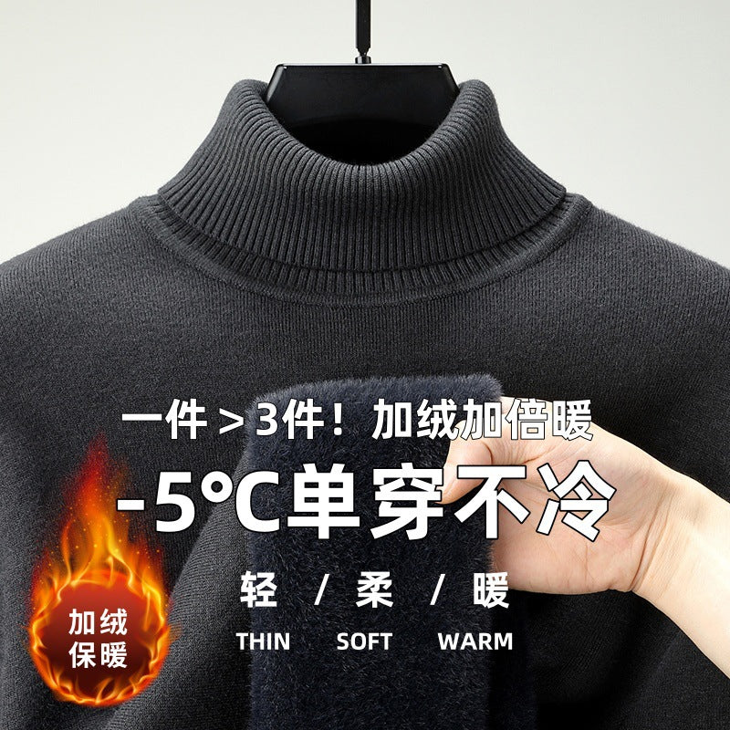 Men's High Collar Wool Velvet Knitwear Warm Jacket Mens