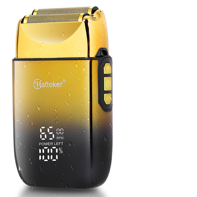 Gold Men Reciprocating Double Net Electric Shaver Bald Head Grooming Tool