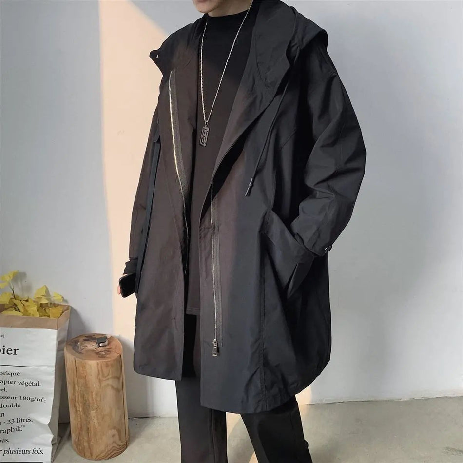 Men’s Workwear Jacket Hooded Mid-Length Trench Coat