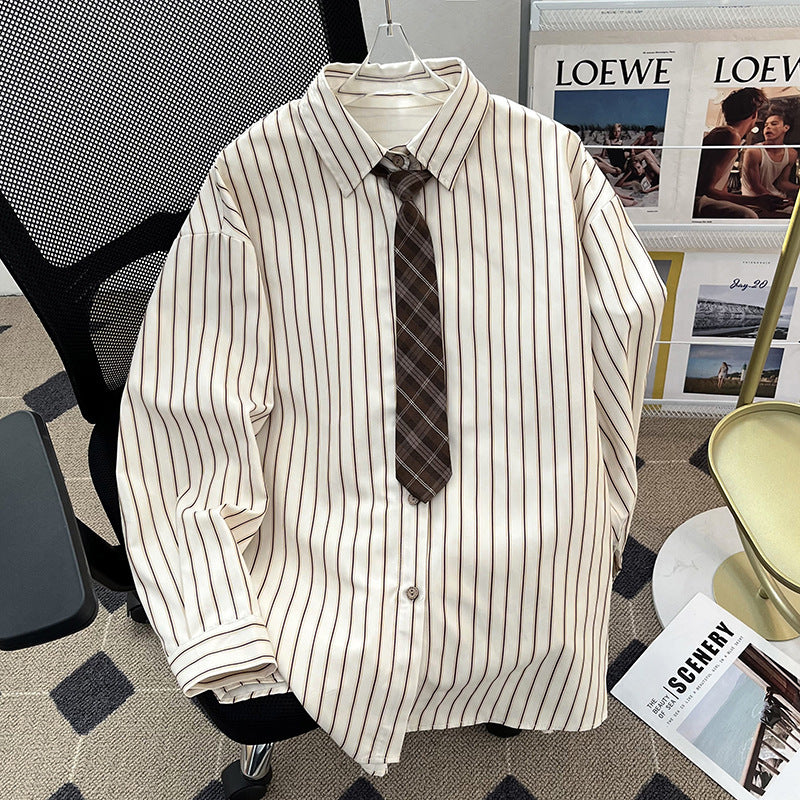 Men's Japanese Striped Loose Long-Sleeve Korean Style Shirt