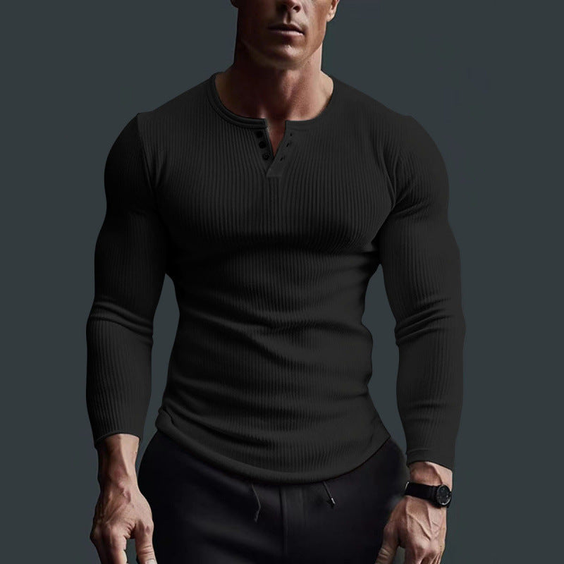 Men’s Long-Sleeve V-Neck Fitness T-Shirt Plus Size