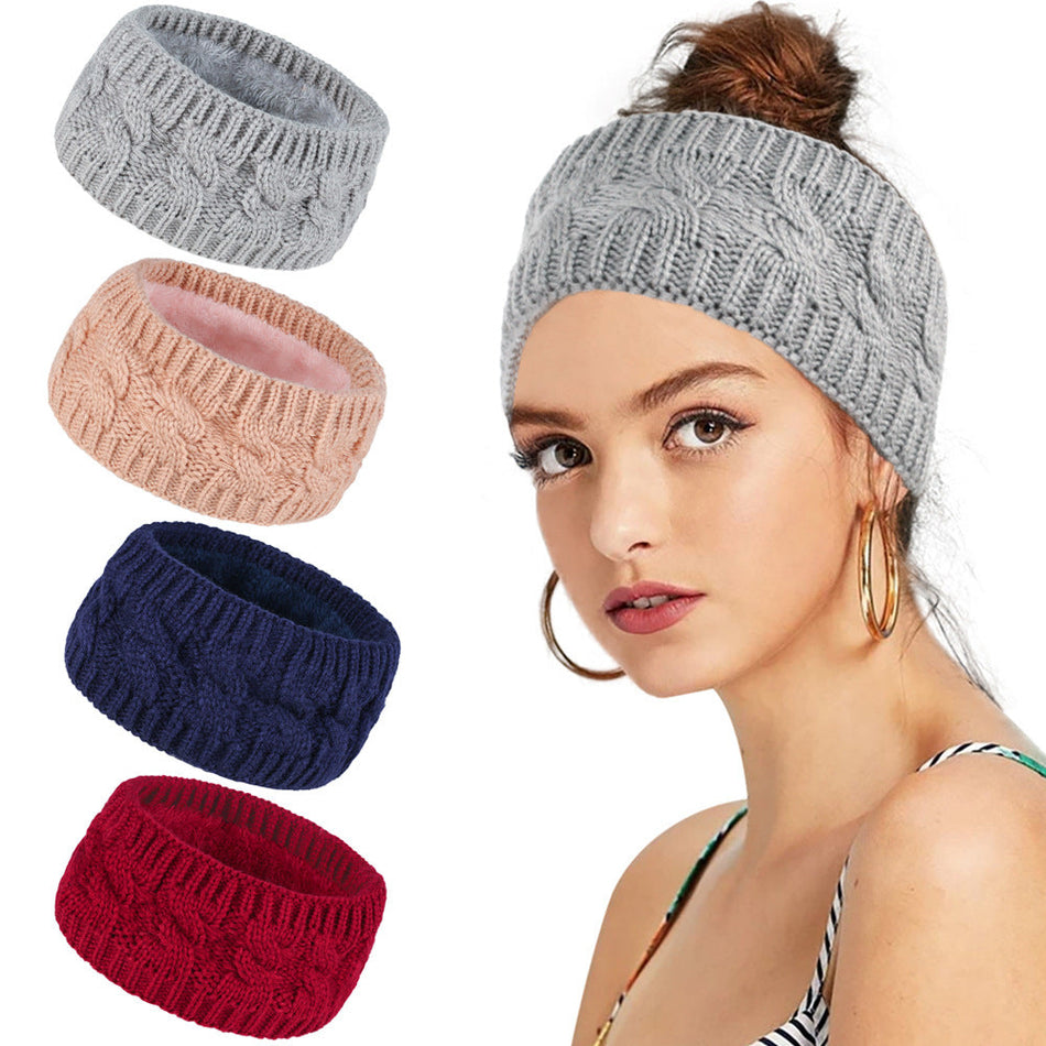 Winter Fleece Lined Wool Knitted Twist Sports Headband Women