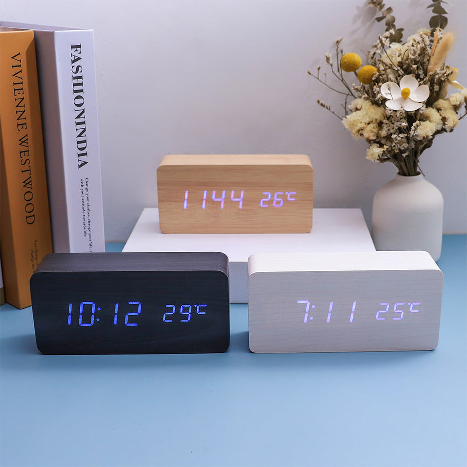 Voice-Activated Wooden Clock Multifunctional Student Gift