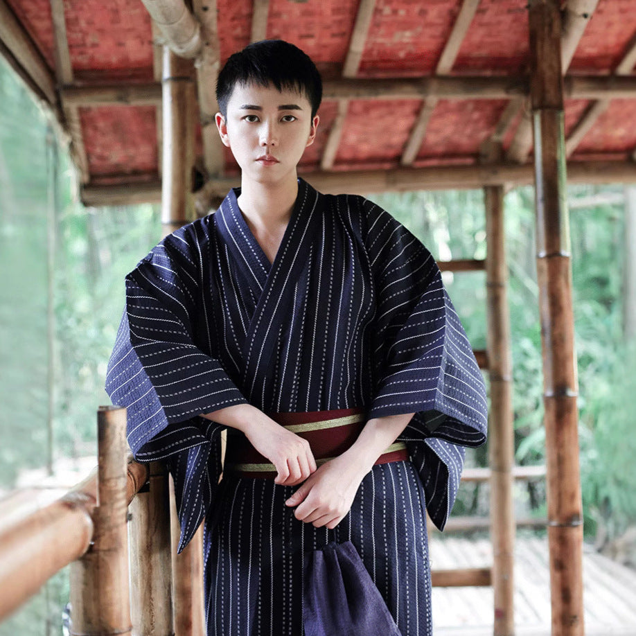 Men’s Samurai Kimono Bathrobe Set Casual Yukata