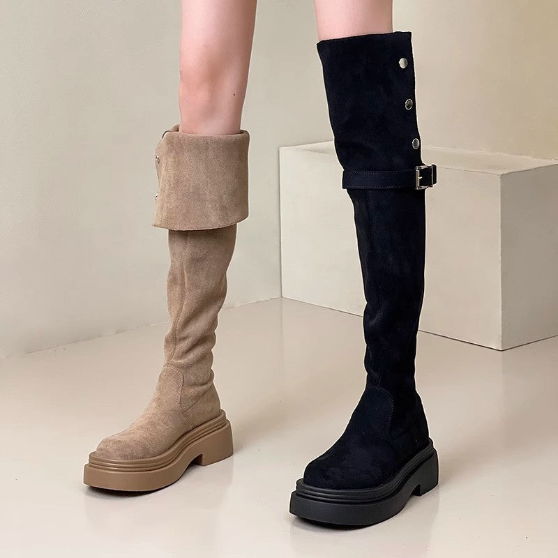 Foldable Two-Wear Thick-Heel Knight Boots