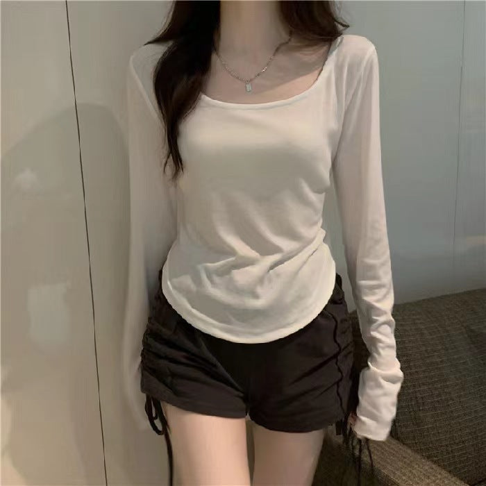 Irregular U-Neck Slim Long Sleeve T-Shirt