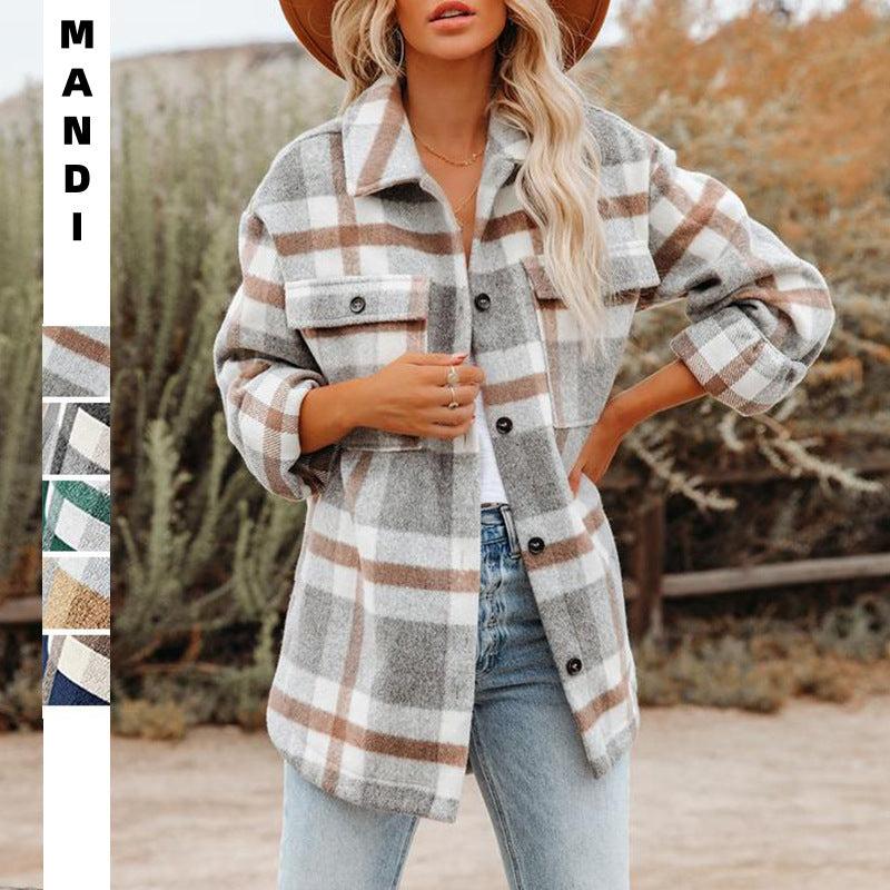 2026 Autumn Winter Women's Plaid Button Flannel  Shirt