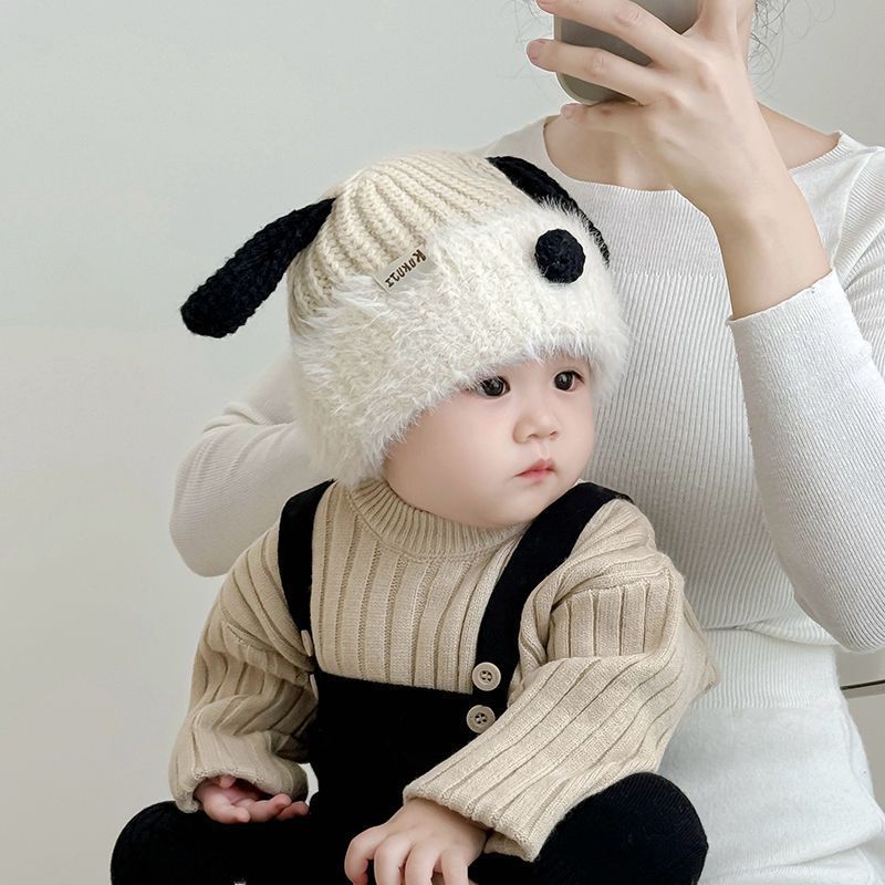 Children Autumn Winter Woolen Hats Puppies Ear Protection Up