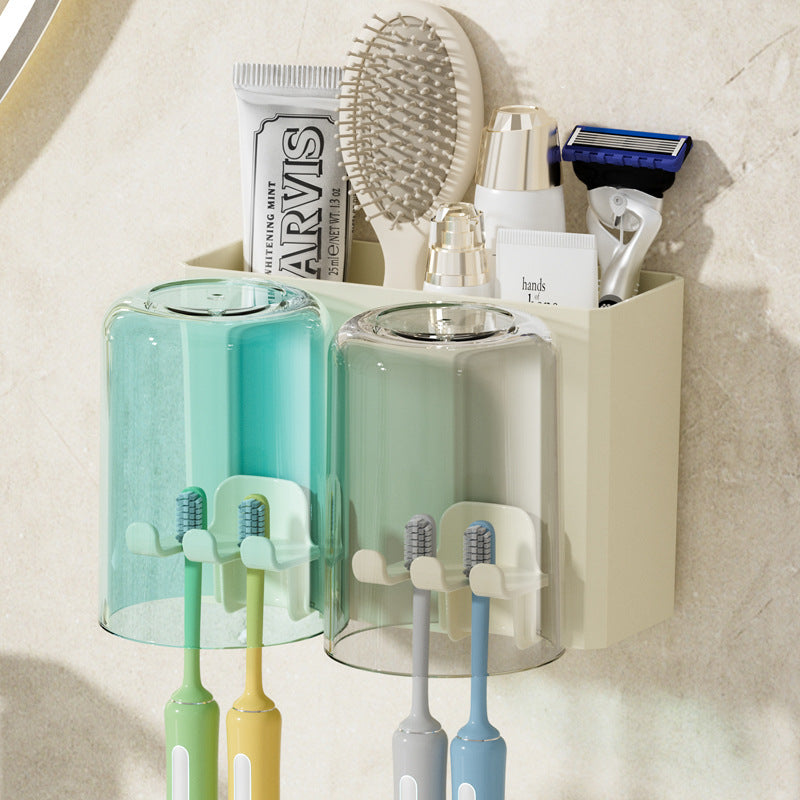 Punch-Free Wall-Mounted Toothbrush & Mouthwash Cup Set