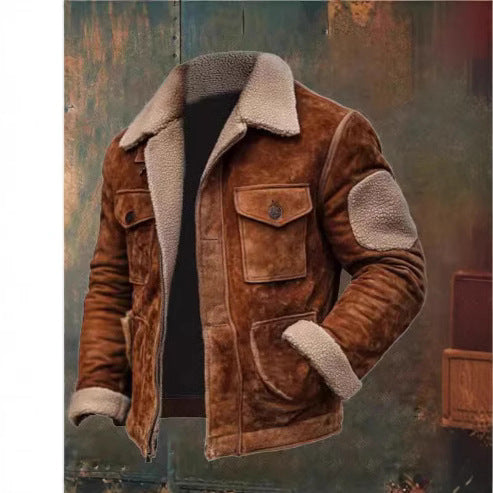 Men’s Lambskin Lapel Zipper Jacket – Autumn Winter Business