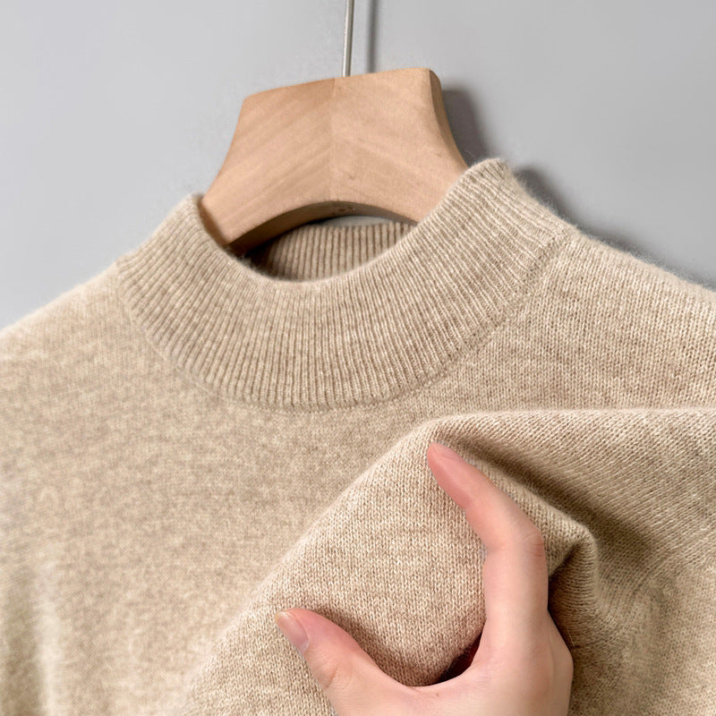 Men's Semi-High Collar Solid Color Casual Sweater Base Shirt