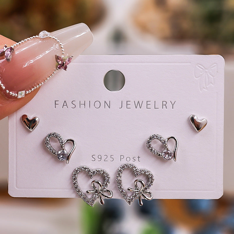 Gold Silver Zircon Trio Earring Set – Elegant Women’s Jewelry