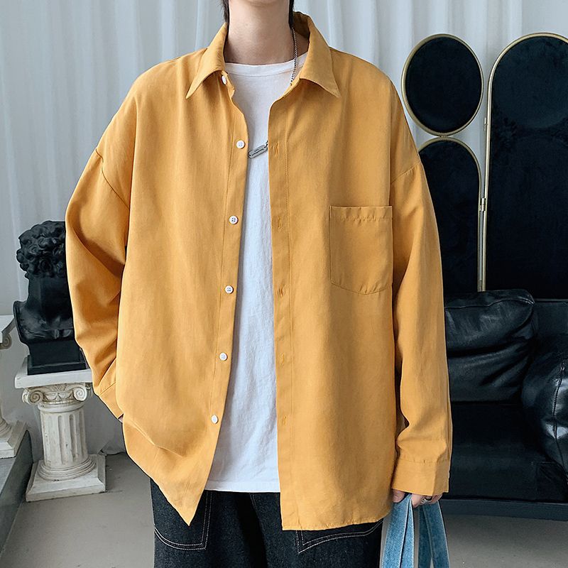 Men’s Korean-Style Solid Color Long-Sleeve Overshirt