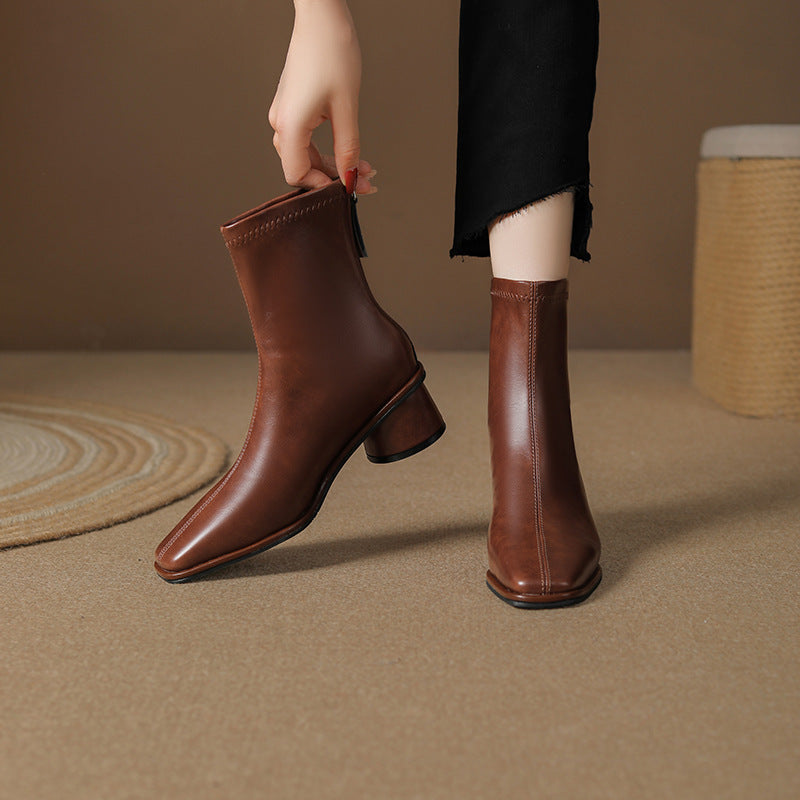 Square-Toe Thick Heel Chelsea Boots for Women