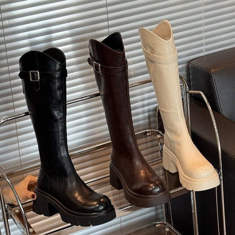 Chunky Sole Knee-High Knight Boots