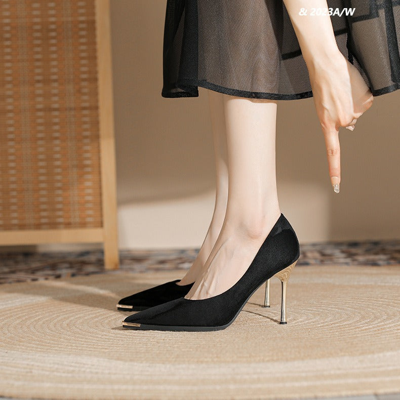 Nai Pai French Black Pointed-Toe High Heels
