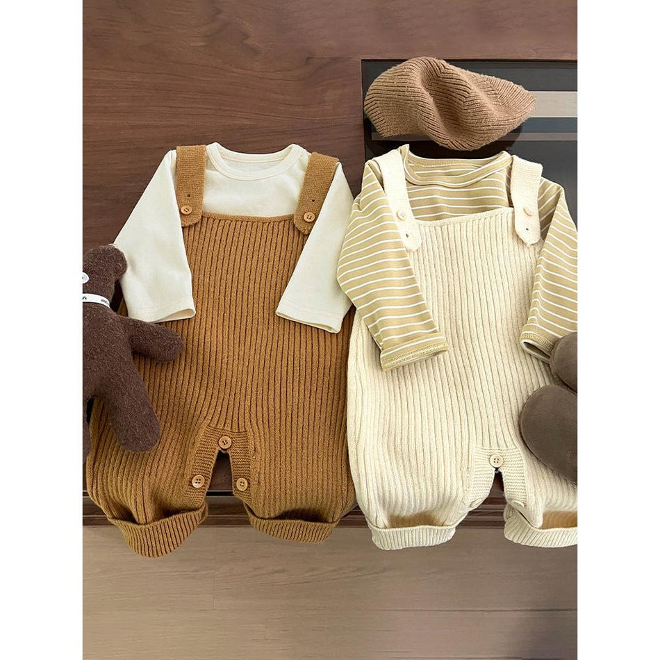 Baby Spring Autumn Clothes Knitted Belted Pants Casual Jumpsuit