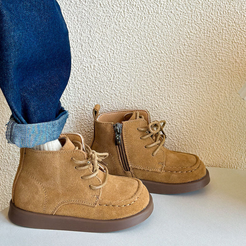 Korean Retro Kids’ Martin Leather Ankle Boots