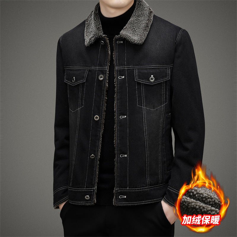 Men’s Autumn Vintage Denim Lamb Wool Jacket Thickened