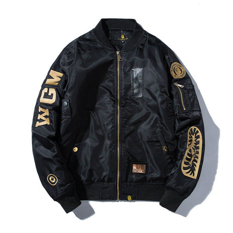 Men’s Embroidered Shark Baseball Jacket Autumn Winter Loose