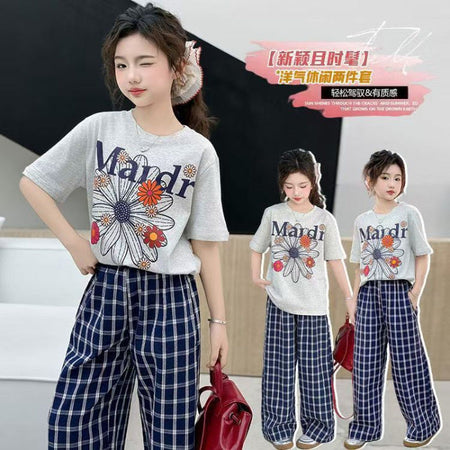 Girls Korean Plaid Pants Summer Two-Piece Set – Baby & Children's Outfits – Image 6