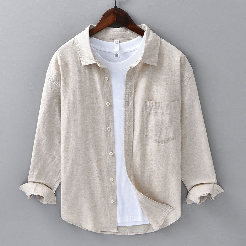 Men’s Spring Summer Linen Cotton Long-Sleeve Shirt