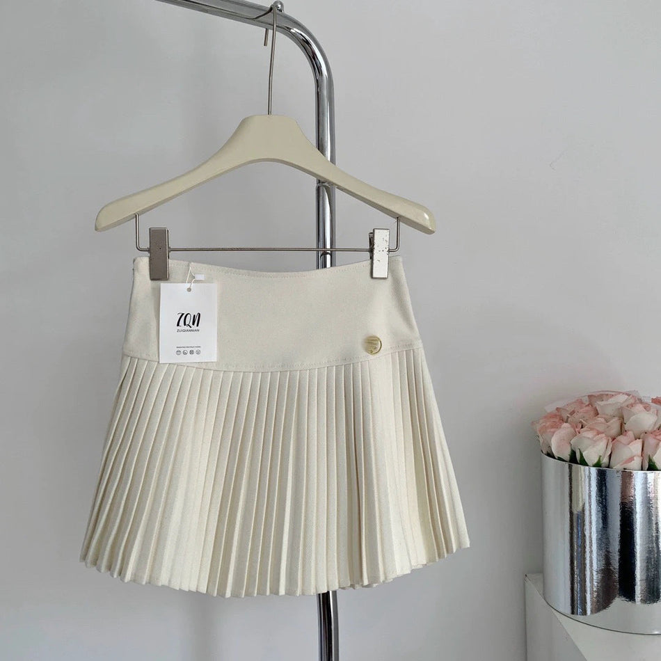 Pure Lust High Waist Woolen Pleated Short Skirt Women Spring