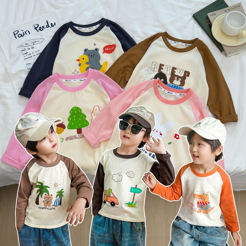 INSTOCK- 2025 Kids Long-Sleeve Cotton T-Shirt Outfit Set Cartoon