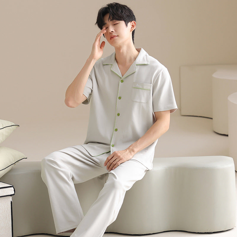Men’s Cotton Pajama Set Lapel Cardigan Casual Sleepwear
