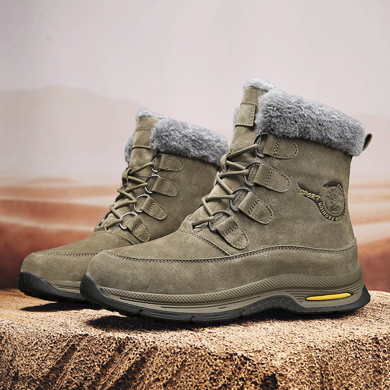 Genuine Leather Men’s Snow Boots Winter Fleece-Lined Outdoor